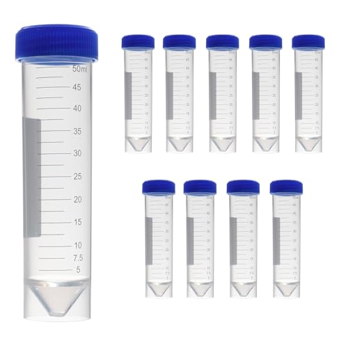 遠心管 試験管 10個入り 50ml 目盛り付き プラスチック製 フラットボトム ねじ式キャップ付き 遠心分離管 耐低温 漏れ防止 ラボ科学実験用 検査用